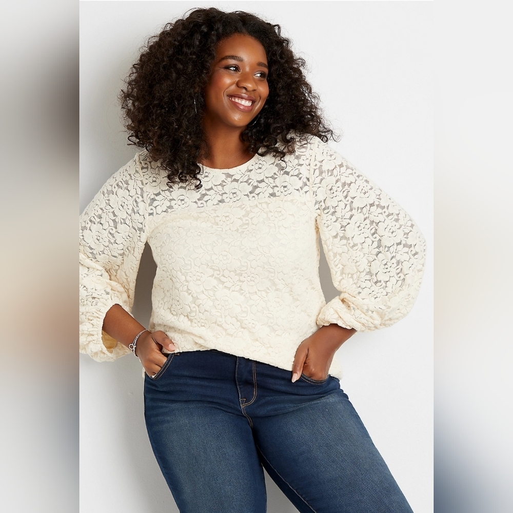 Maurices Plus Size Solid Cozy Lace Balloon Sleeve Top Size 4X NWT
